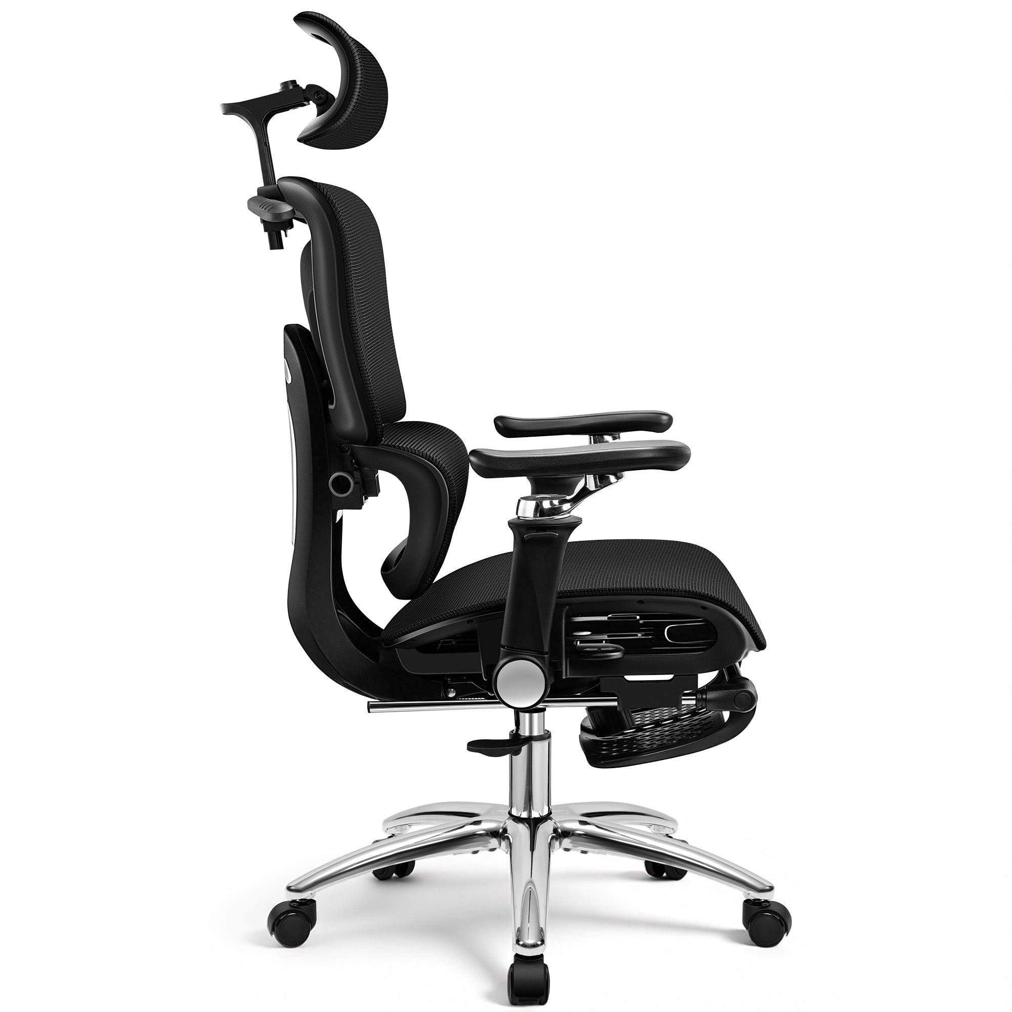 COOLHUT Ergonomic Mesh Office Chair with Footrest, Big and Tall Computer Desk Chair with Adjustable Lumbar Support, Headrest and Armrest, High Back Home Office Chair for Workspace, 300LBS, Black