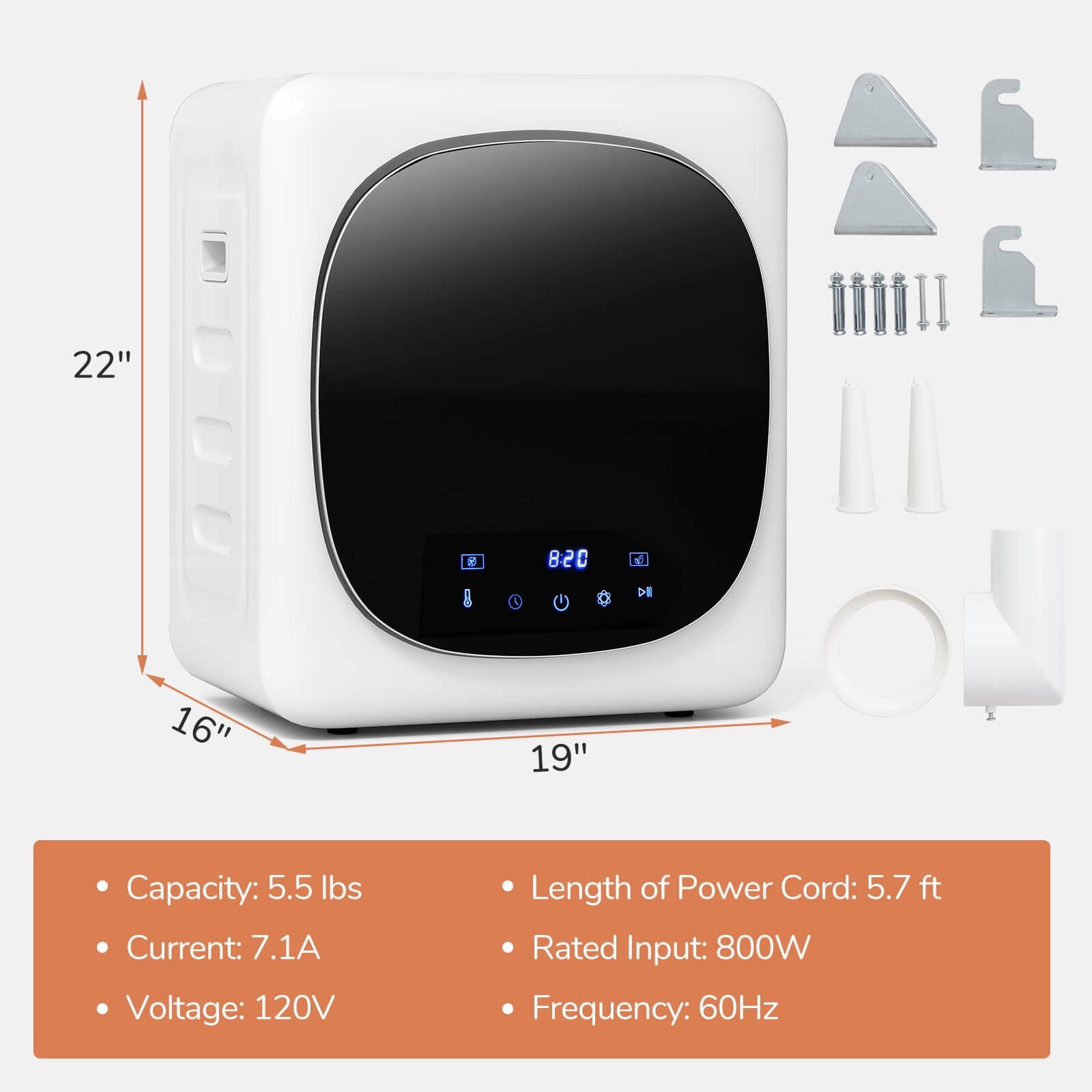 Costway 1.5 cu.ft Compact Drying Machine with Stainless Steel Tub & LED Touch Panel