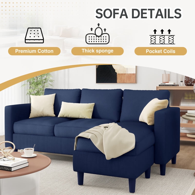 Walsunny 73.6 Convertible Sectional Sofa Couch, L-Shaped 3-Seat Sofa Couch with Reversible Chaise for Small Space,Dark Gray