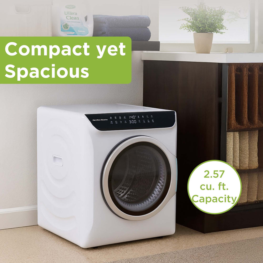Hamilton Beach 13 lbs. Compact Tumble Dryer with Touchscreen Controls, 8 Drying Modes, Delay Start, Adjustable Heat Levels, Child Lock, Air-Vented Port, White