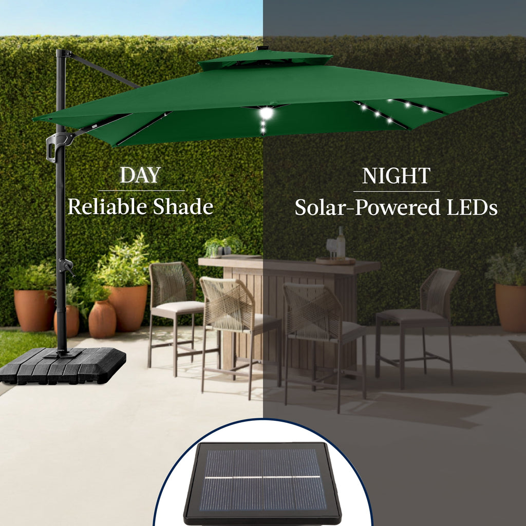 Best Choice Products 12x12ft 2-Tier Square Outdoor Solar LED Cantilever Umbrella w/ 360-Rotating Base   Gray