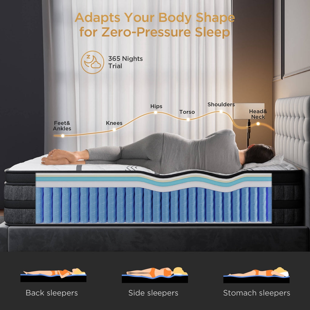 GREOO Queen Size Mattress 10 Hybrid Mattress in a Box Gel Memory Foam and Pocket Springs with Motion Isolation, Medium Firm, Pressure Relief, CertiPUR-US® & OEKO-TEX® STANDARD 100 Certified