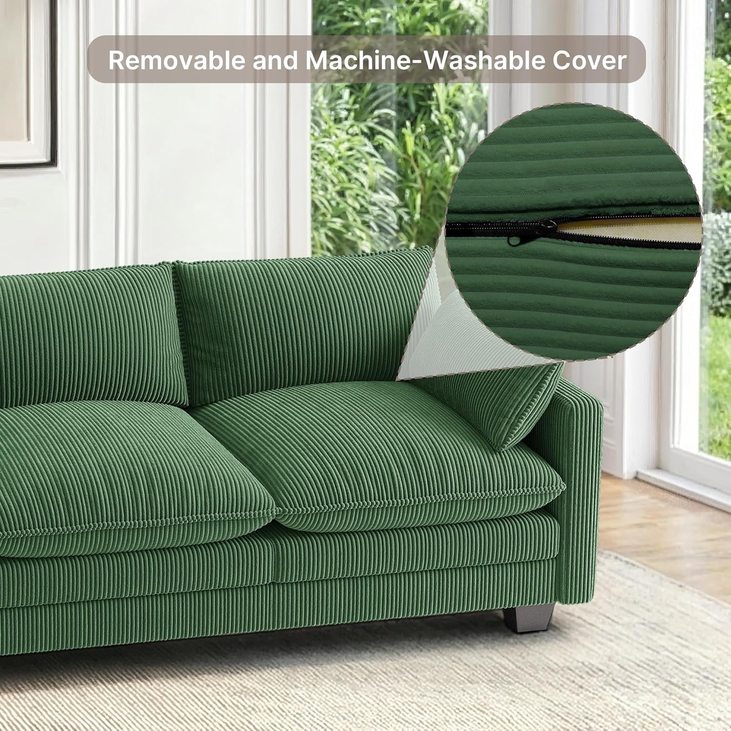 110'' Oversized L Shaped Couch for Living Room, Cloud Couches with Washable Corduroy Cover, Modern 4-Seater Comfy Deep-Seat Sofa with Movable Ottoman and 2 Throw Pillows for Apartment, Gray