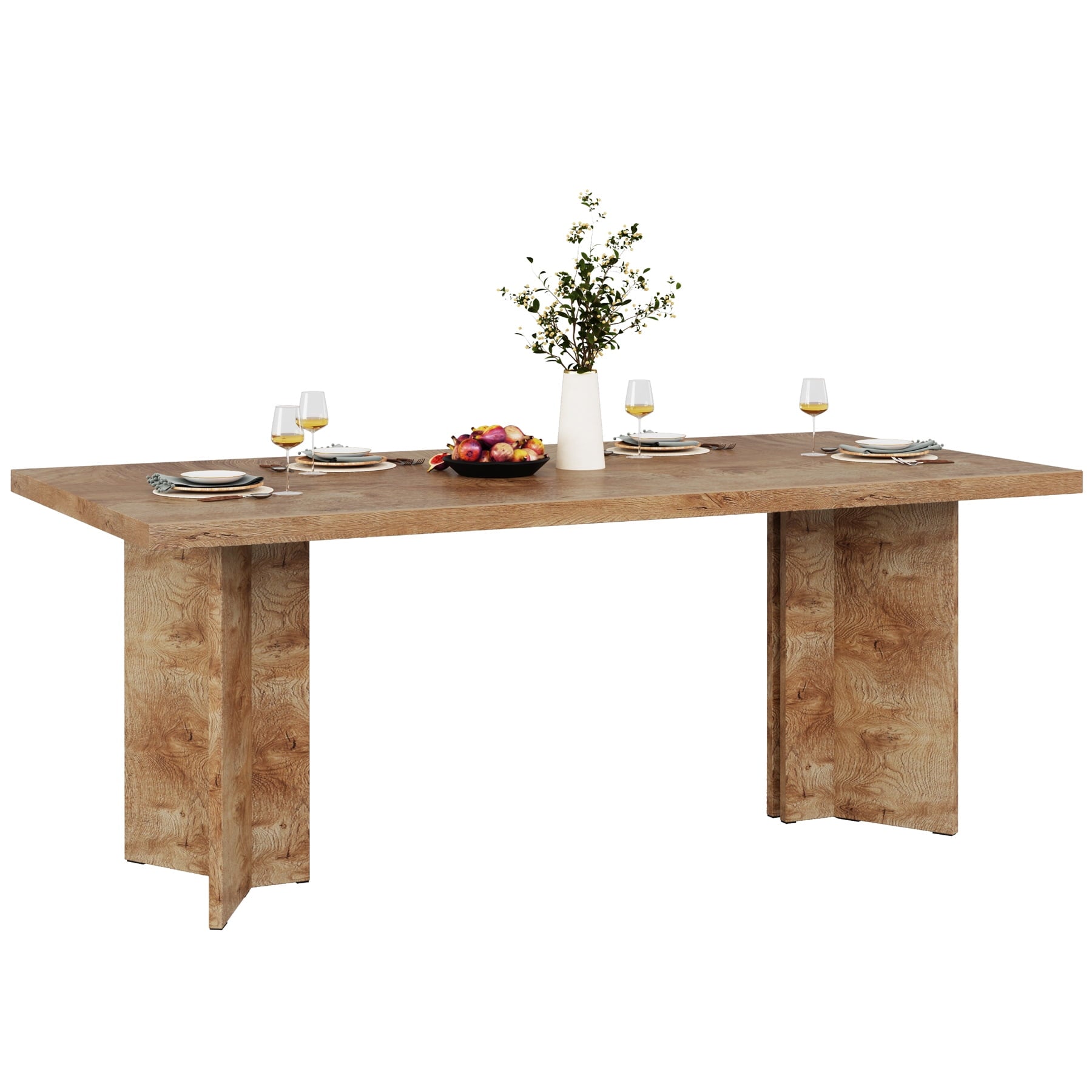Fnova 63 Rectangular Modern Dining Table, Wooden Modern Kitchen Table for 6 People for Dining Room, Warm Brown (Chairs Not Included)