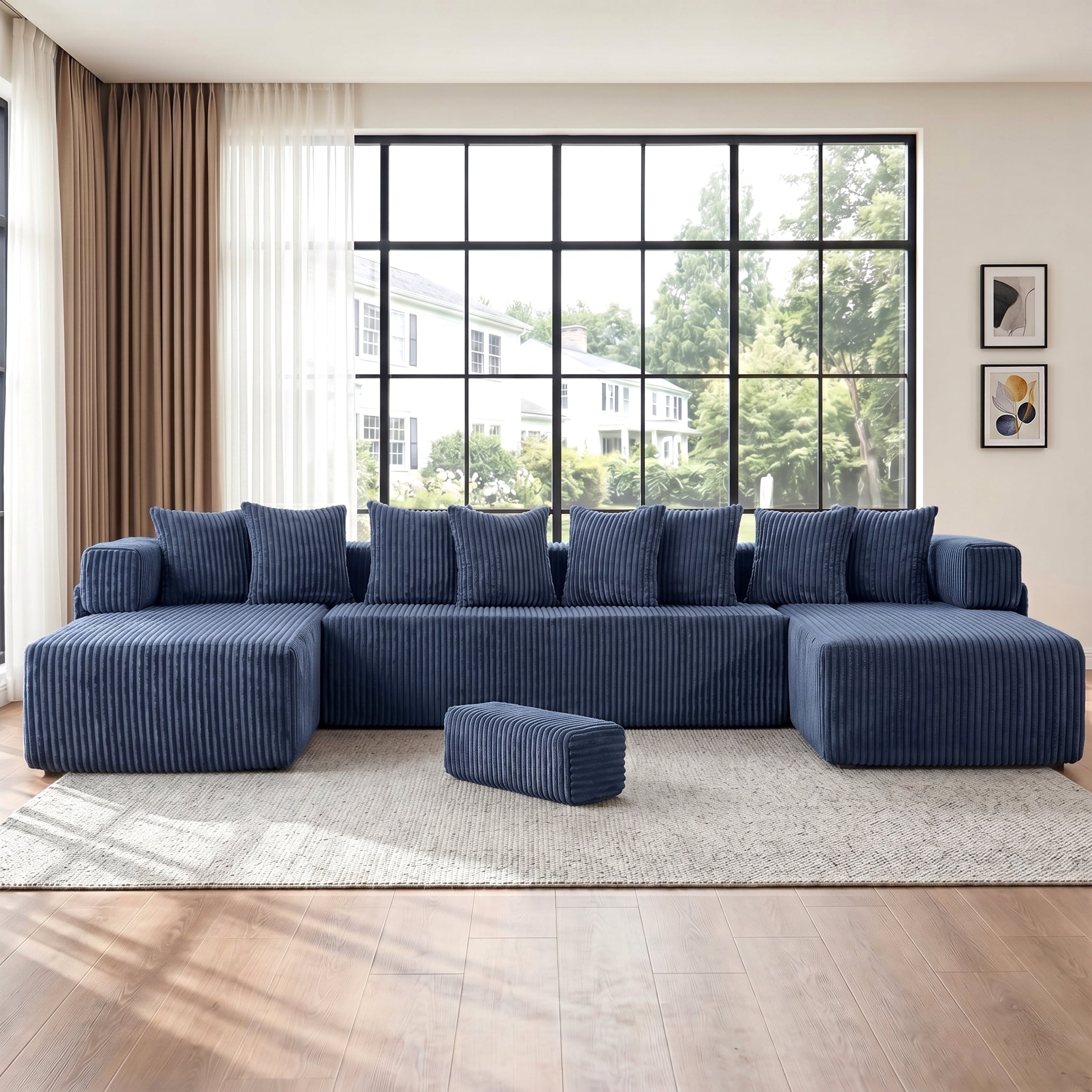 SOULART 138.5 U Shaped Sectional Couch,Gray Cloud Boneless Sofa For Living Room,Plush Corduroy Couches With Deep Seat Chaise Lounge,No Assembly Required