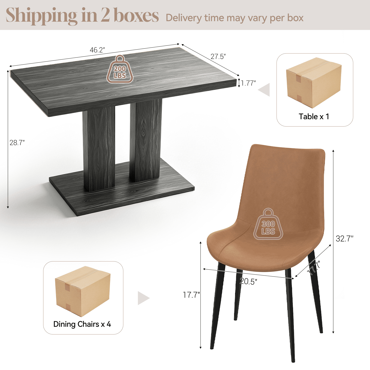 46.2 Dining Table,Modern Square Dining Table for 4-6 People,Rectangular Dining Room Table with Sturdy Pedestal Base，Rectangle kitchen Table for Living Room, Apartment
