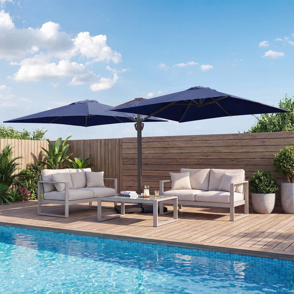 FUNDAZE 10x10ft Double Canopy Cantilever Umbrella, Patio Outdoor with Base & Cover, Waterproof UV Resistant for Garden Poolside Shade, Beige