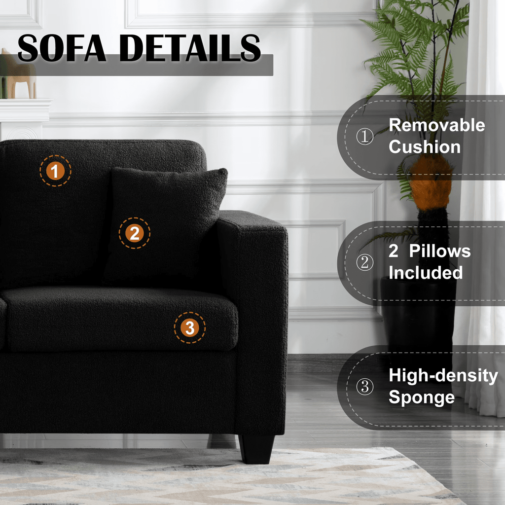 Gewnee 86.6 Modern Sofa Couch,Teddy Velvet 3 Seaters Comfy Couch with Deep Seat for Living Room,2 Pillows,Beige