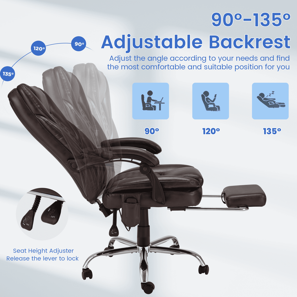 HOMREST Ergonomic Office Chair with 6-Point Massage & Heating, Adjustable Executive Desk Chair with Retractable Footrest, PU Leather Home Office Desk Chair for Home & Office (Black)