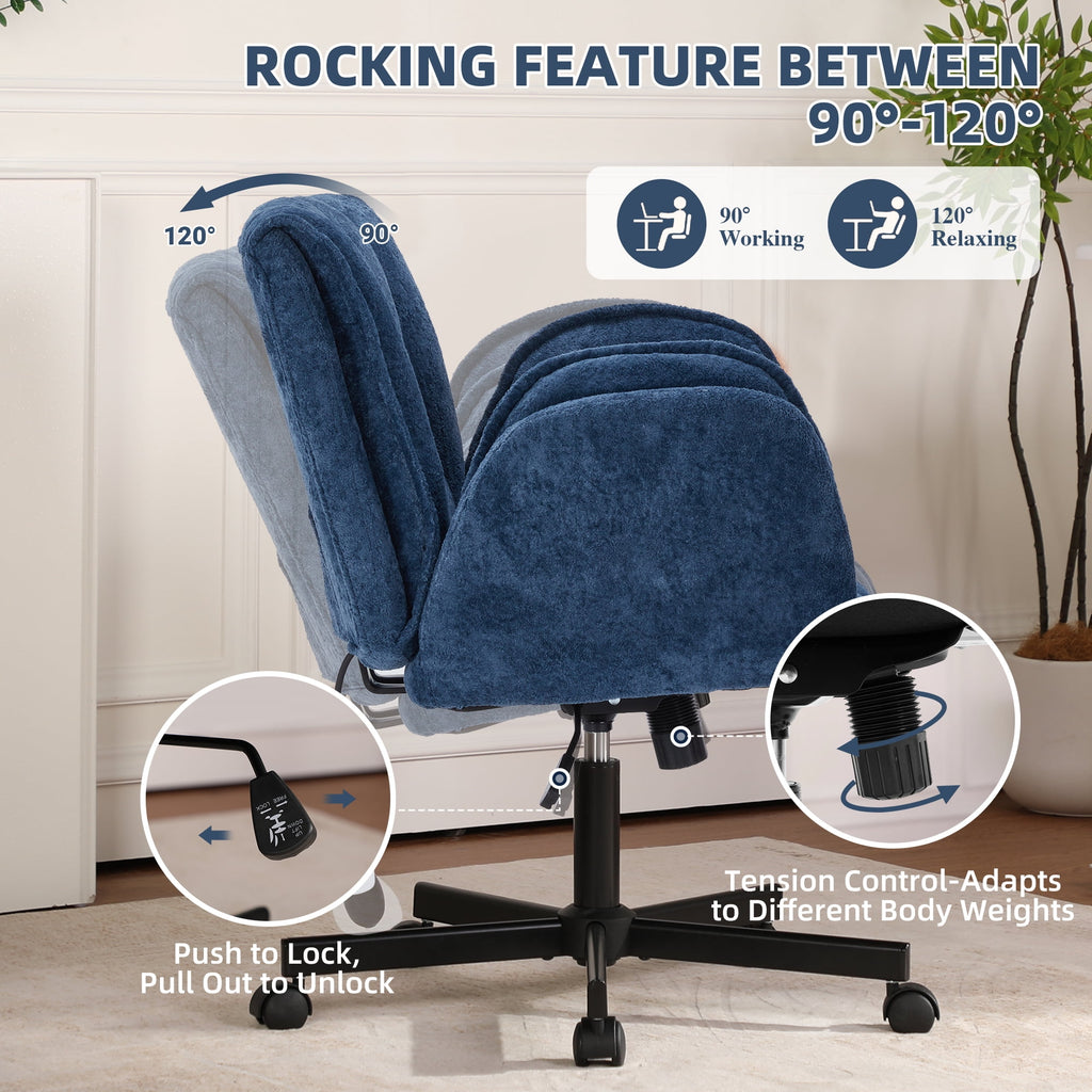 Cross Legged Office Chair with Wheels & Dynamic Airbag Lumbar Support, Criss Cross Wide Seat, 5-Position Fold-Down Armrests, Swivel Vanity Chair for Home Office, Dark Green