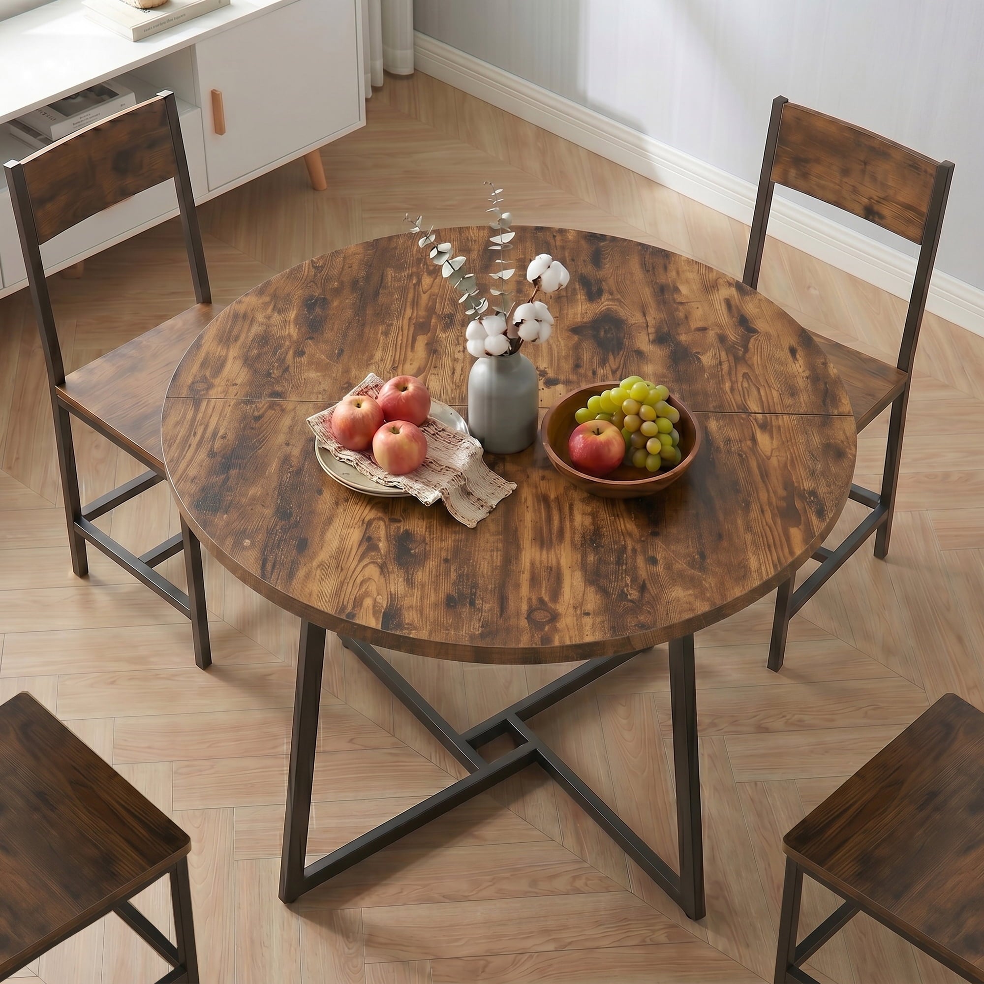 Gasee Dining Table, 43 Round Dining Table, Solid Wood Thickened Table Top Kitchen Dining Table,Dining Table for Dining Room, Home(Only Table),Rustic Brown