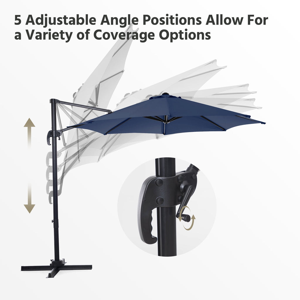 LAUSAINT HOME 10 Feet Patio Umbrella Outdoor Cantilever Round with 360-degree Rotation for UV Resistant, Wind Resistant, Patio, Outdoor, Deck, Garden, Backyard, Pool, Navy Blue