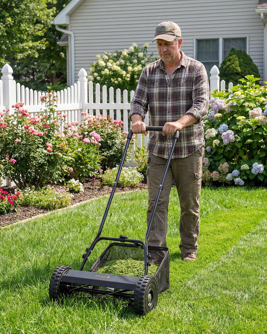JFHID 14-Inch Manual Push Reel Lawn Mower,5-Blade Design
