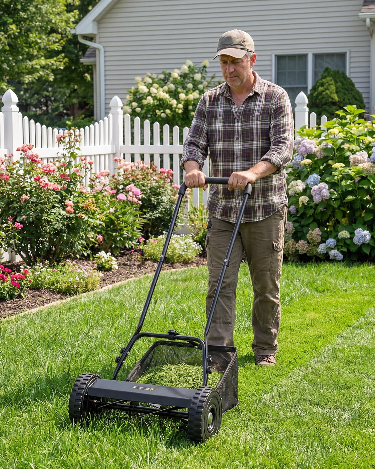 JFHID 14-Inch Manual Push Reel Lawn Mower,5-Blade Design