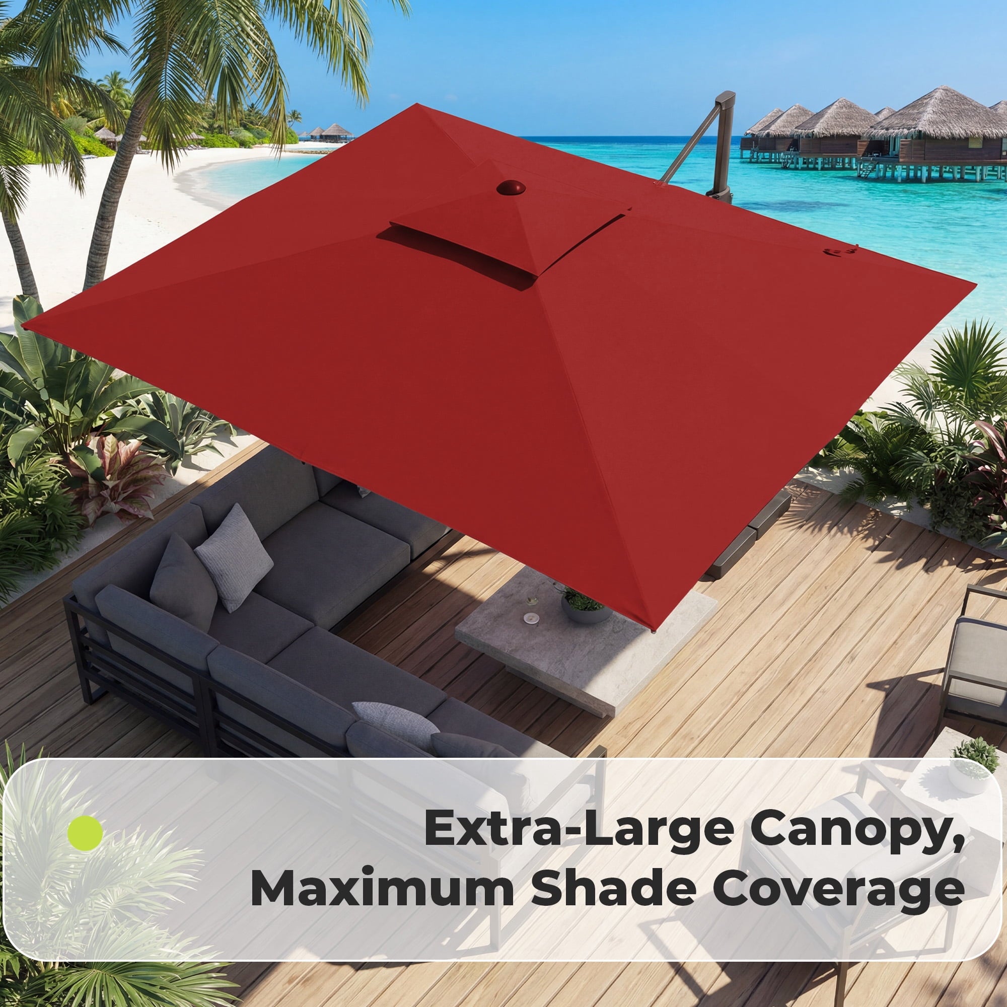 FUNDAZE 10x10ft Cantilever Patio Umbrella with Cross Base & Cover, Waterproof UV Resistant for Garden Poolside Cafe & Deck, Beige
