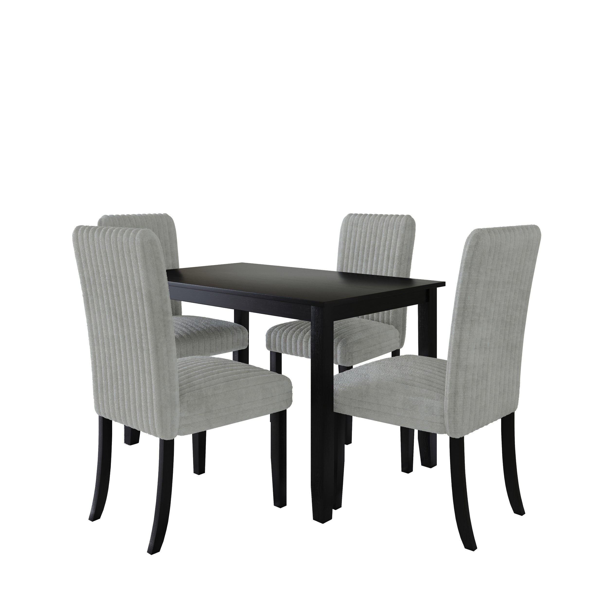 Home Design Guymon 5-Piece Dining Set with 1 Rectangular Table and 4 Slat-Back Cushioned Chairs, Black/Light Beige, Modern Style, Space-Saving