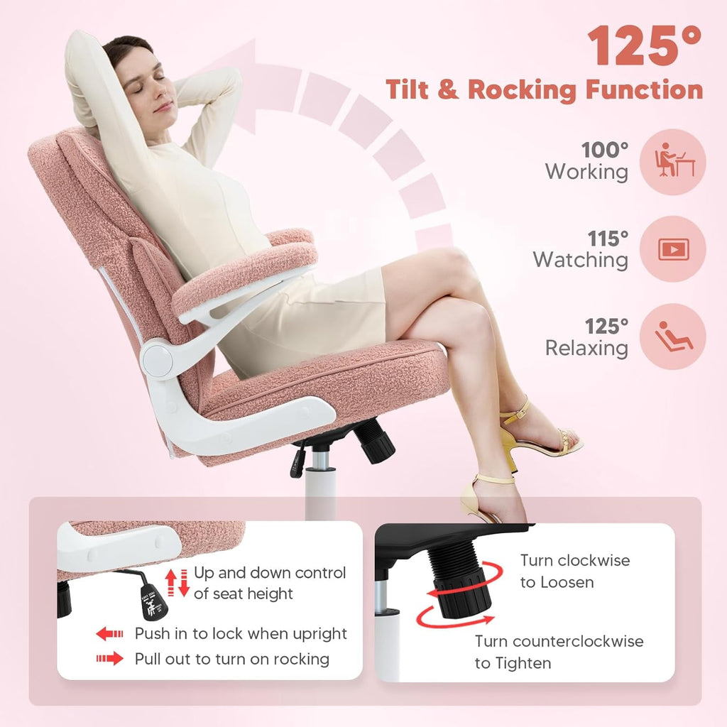 SEATZONE Ergonomic Home Desk Office Chair with Armrests and Wheels, Comfortable Swivel Task Executive Computer Chair, Velvet Fabric for Adults and Teens,Gray