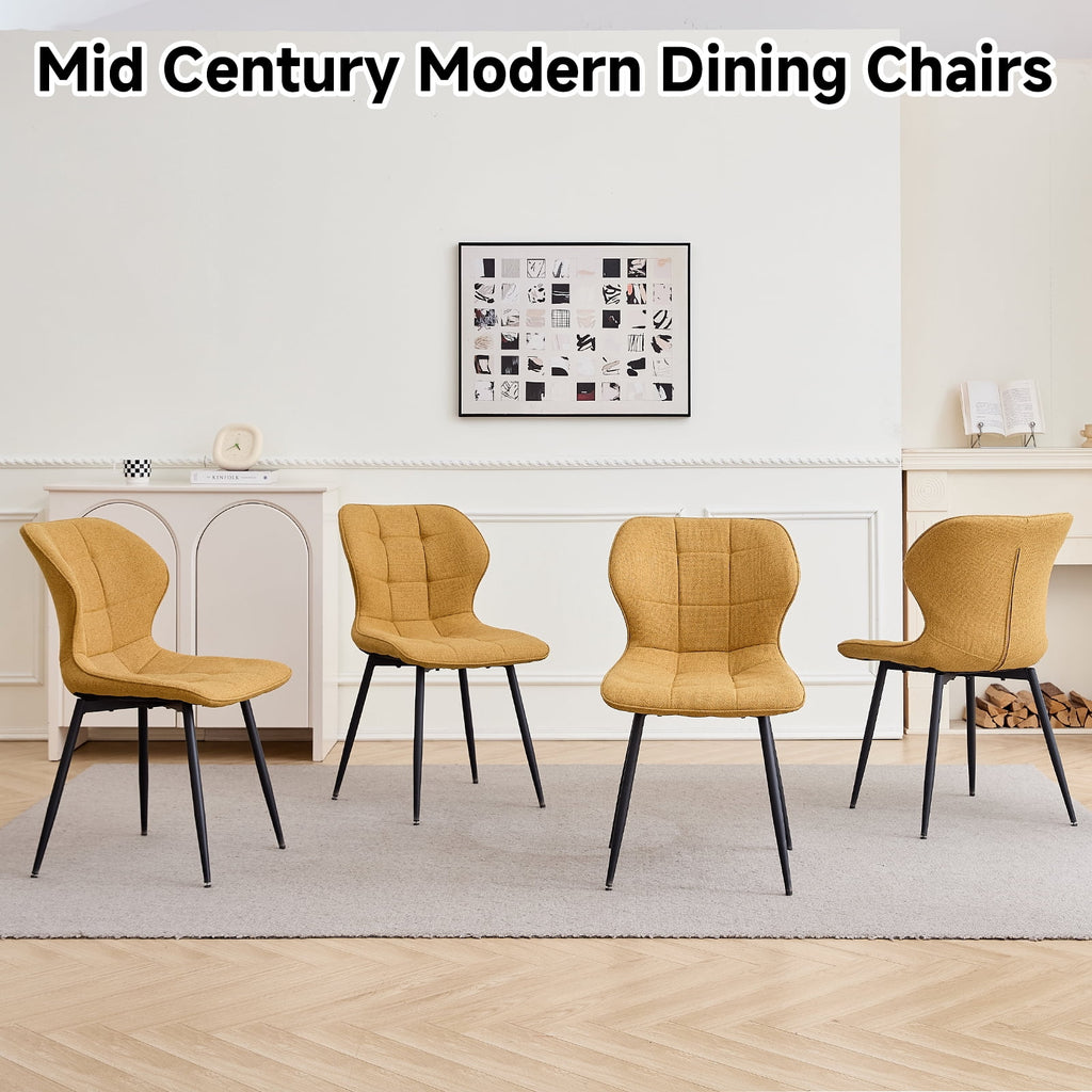 47 Round Dining Table Set for 4 Mid-Century Modern Kitchen Table with 4 Upholstered Chairs Kitchen Coffee Set Dining Table and Chairs for Living Room(Natural Table with 4 Beige Chairs)