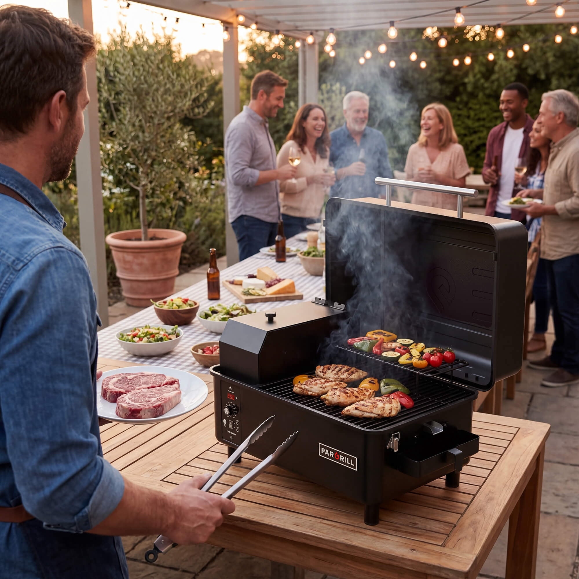 PARGRILL 271 sq.in Wood Pellet Grill & Smoker, Tabletop Portable BBQ Grill with Digital Control, for Camping, Tailgating, Patio & Backyard