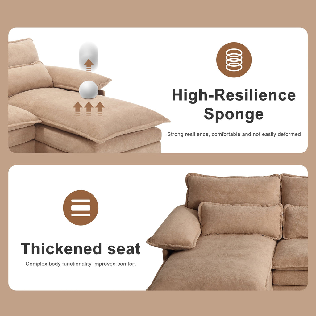 JONPONY109.45 U Shaped Couch,Oversized 4 Seat Sectional with 4 Waist Pillows, Convertible Upholstery Symmetrical Sofá,Sleeper Sofa Couch with Double Chaise Lounge &Memory Foam for Living Room, Beige