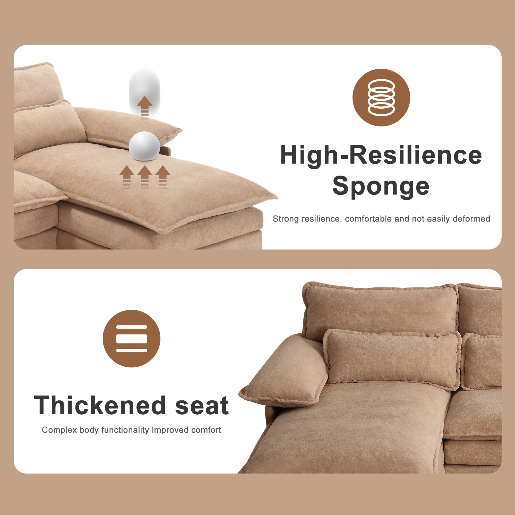 JONPONY109.45 U Shaped Couch,Oversized 4 Seat Sectional with 4 Waist Pillows, Convertible Upholstery Symmetrical Sofá,Sleeper Sofa Couch with Double Chaise Lounge &Memory Foam for Living Room, Beige