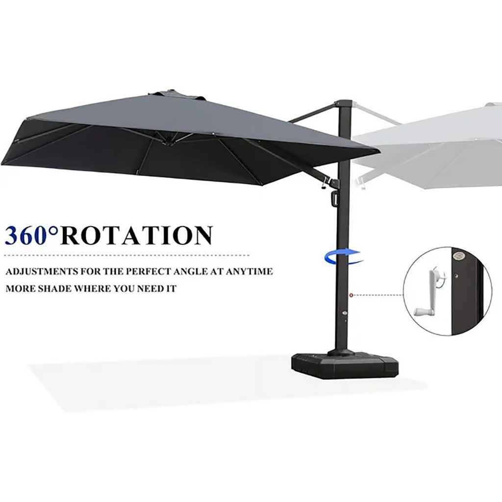 PURPLE LEAF 12 FT Outdoor Cantilever Umbrellas Square Aluminum Windproof Offset Umbrella with 360°Rotation Tilt Adjutable Garden Pool Large Patio Umbrella,Gray