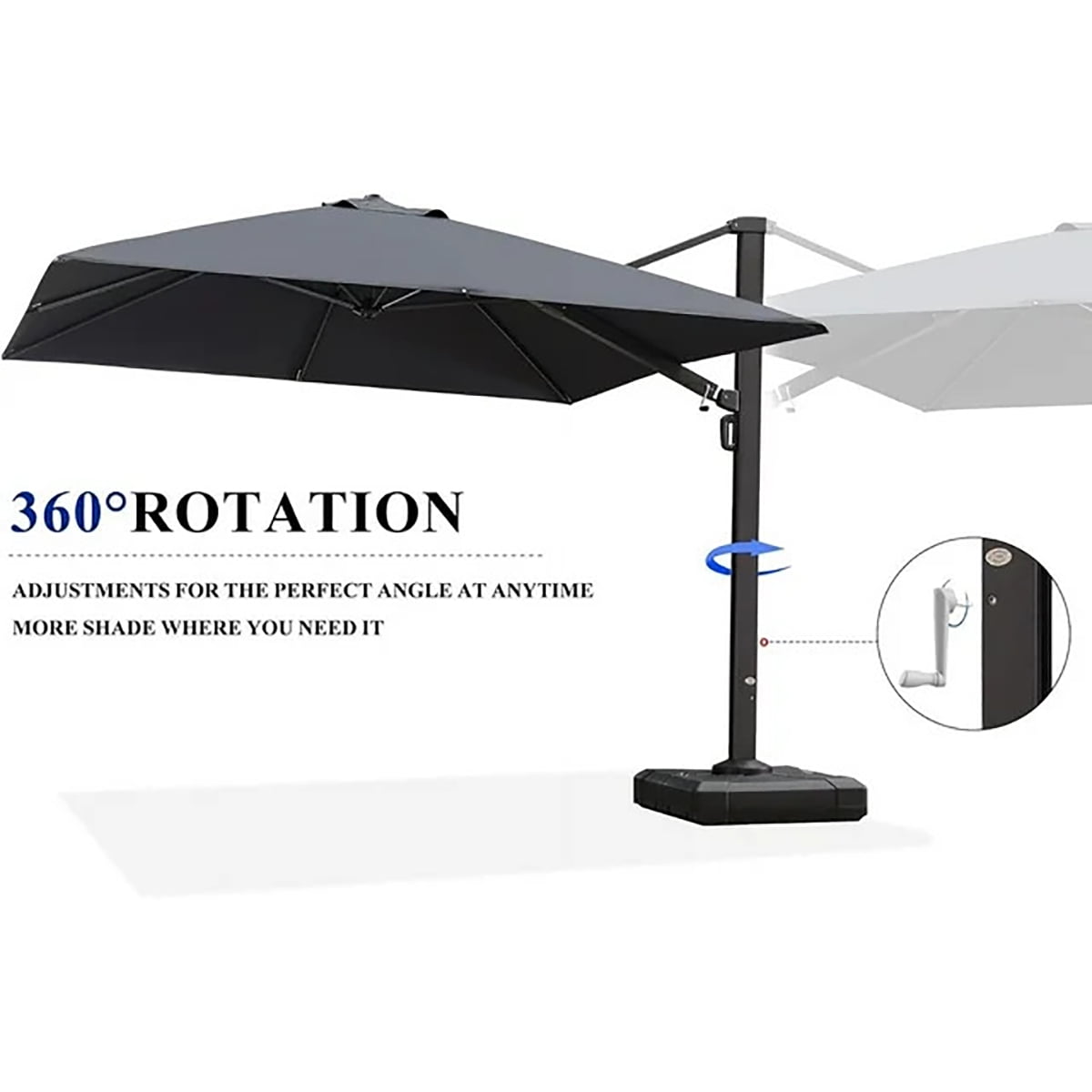 PURPLE LEAF 12 FT Outdoor Cantilever Umbrellas Square Aluminum Windproof Offset Umbrella with 360°Rotation Tilt Adjutable Garden Pool Large Patio Umbrella,Gray