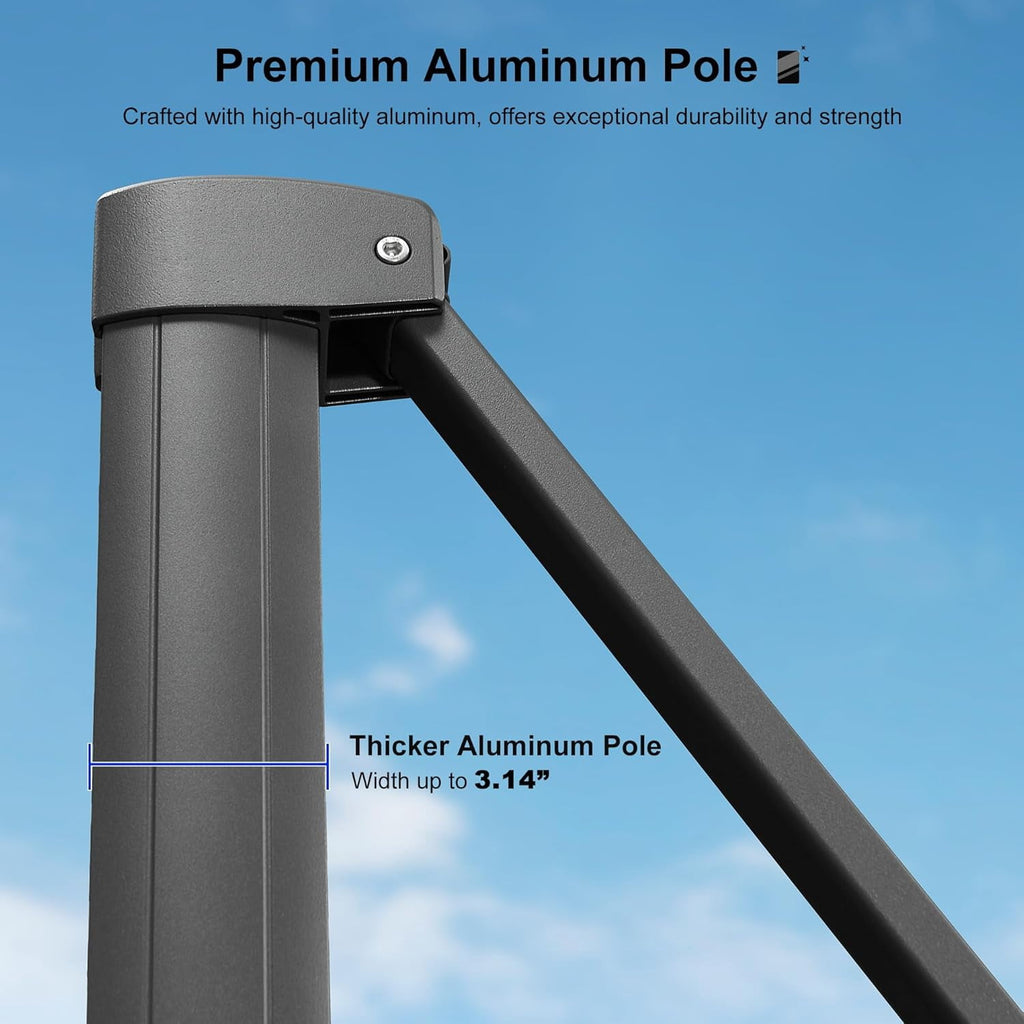 PURPLE LEAF 10' X 13' Rectangle Cantilever Umbrella with Base Outdoor Large Aluminum Patio Umbrella with 3-Year Fade Resistance Recycled Fabric and 360-degree Rotation for Deck Pool, Graphite Grey