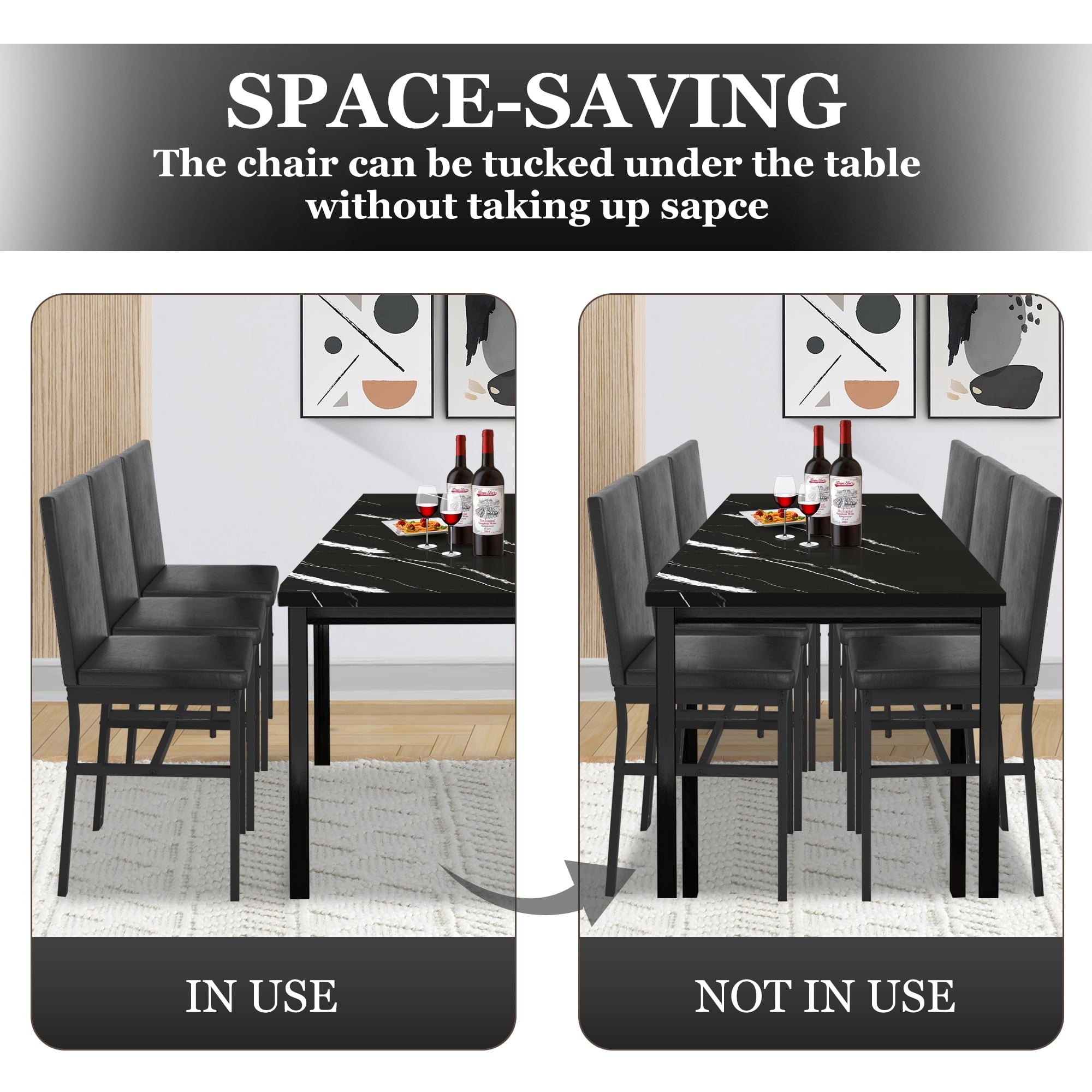 SYNGAR 5 Piece Dining Set, Modern Dining Table and Chairs Set for 4, Kitchen Dining Table Set with Faux Marble Tabletop & 4 Upholstered Chairs, for Small Space, Breakfast Nook, D9224