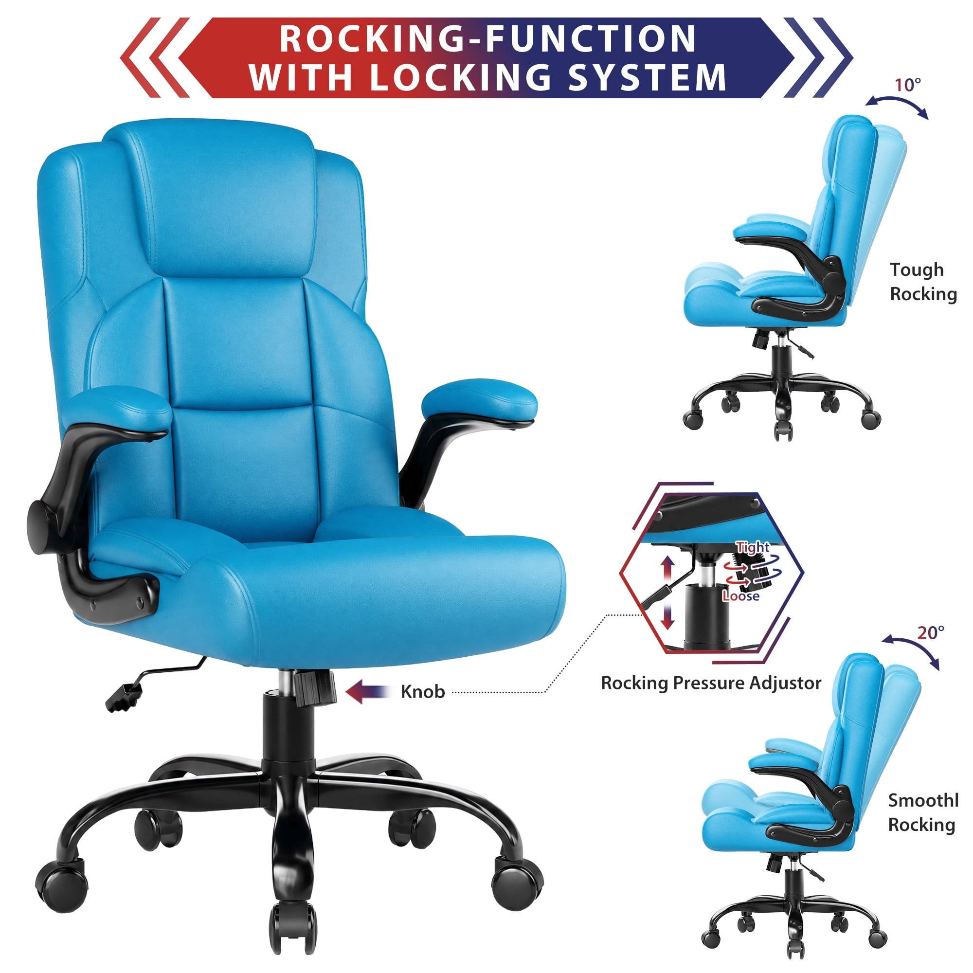 JONPONY Leather Office Chair, Big and Tall Office Chair 400LBS Wide Seat Ergonomic Computer Desk Chair High Back Executive Leather Chair Adjustable Task Chair Lumbar Back with 1-Year Warranty, Black