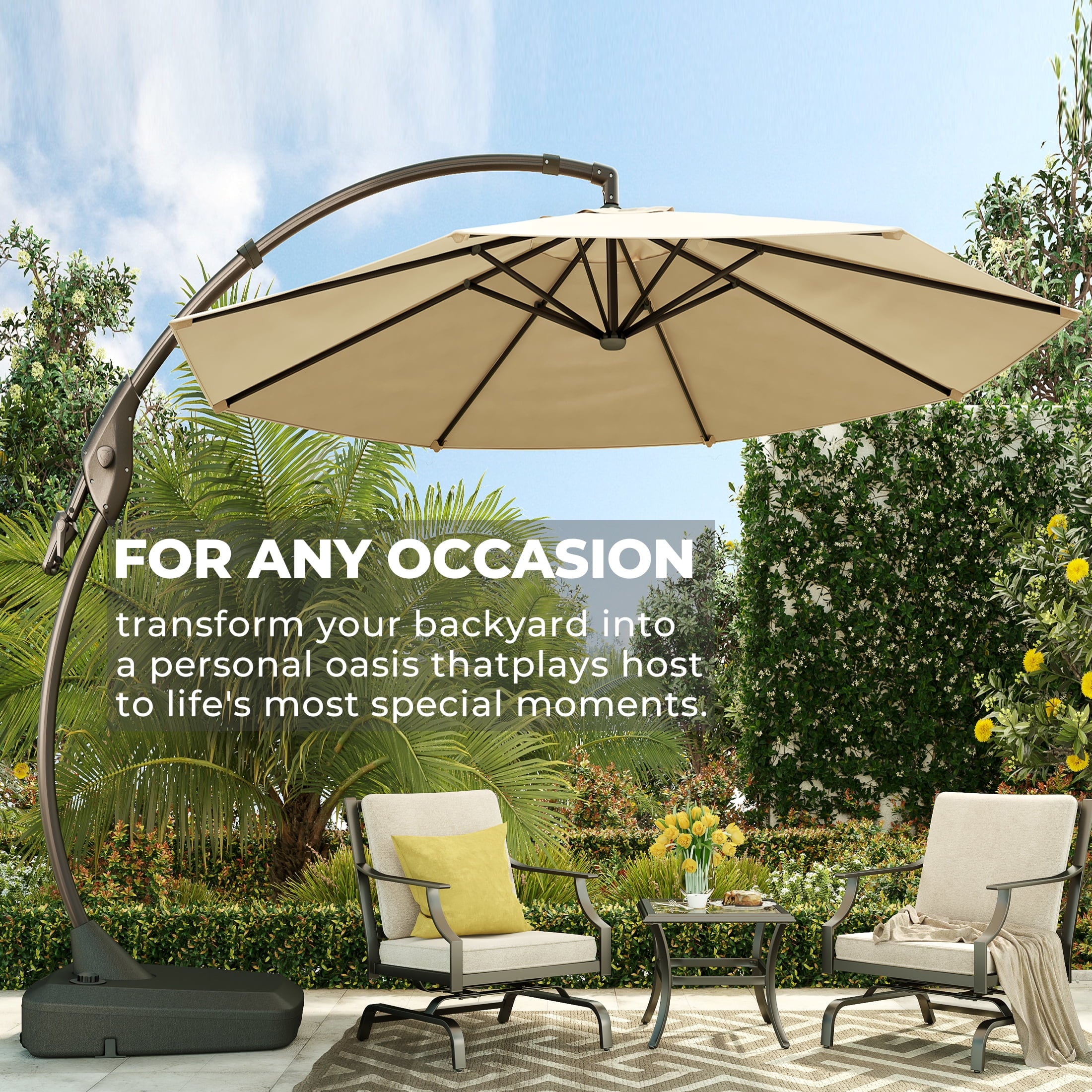 GRANDPATIO 12 ft Deluxe Aluminium Patio Umbrella with Base, Large Offset Outdoor Umbrella, Navy Blue