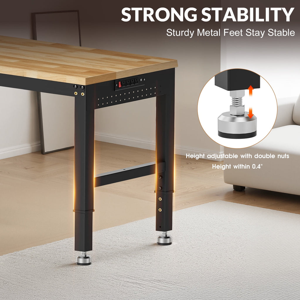 MUWOOD 96-inch Adjustable Height Workbench with Adjustable Height, Wood Worktop, 5000 LBS Load Capacity for Garage, Workshop