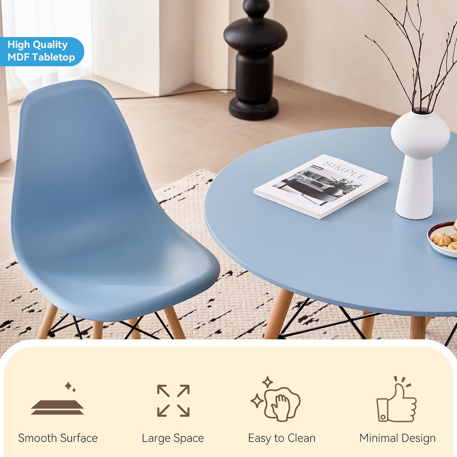 5-Piece 35.5'' Round Dining Table Set for 4, Kitchen Table Chair Set of 4, Mid-Century Modern Dinette Dining Room Table Set Dinner Table for 4 W/Solid Wood Legs, White