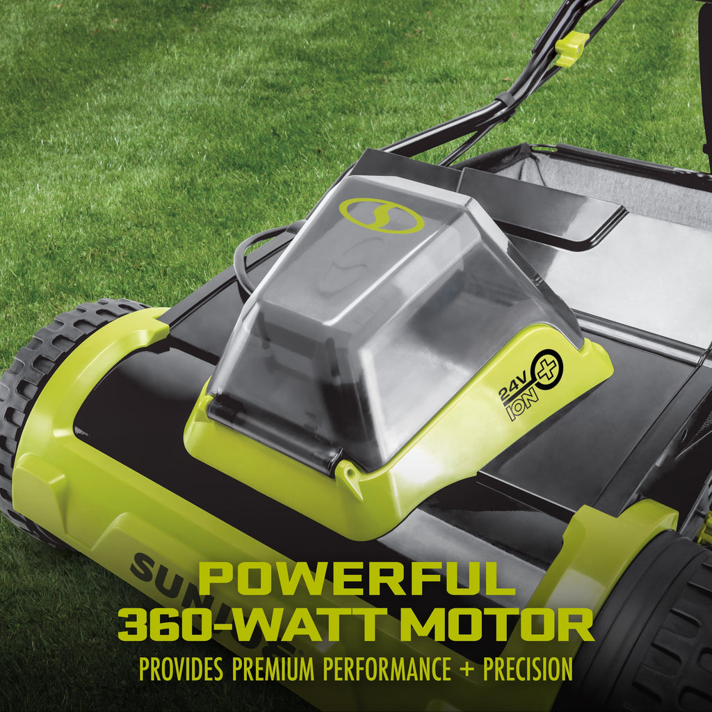 Sun Joe 24V Cordless Push Reel Lawn Mower, Battery Powered Grass Cutter for Yard, 15-Inch