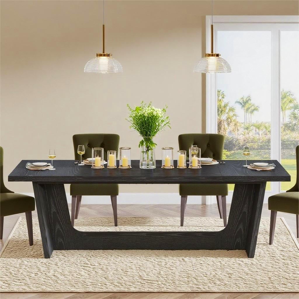 Fnova 70.87 Rectangular Dining Table for 4-6 People, Farmhouse Wood Kitchen Table with Sturdy Legs, Easy to Assemble