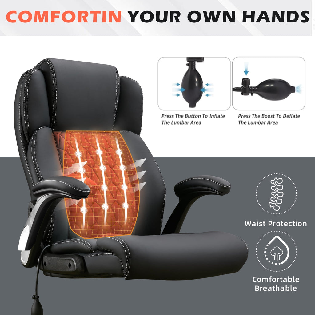 NYOAK 700lbs Big and Tall Office Chair, Heavy Duty Ergonomic Chair, Extra Wide Seat, Quiet Rubber Wheels, High Back with Lumbar Support, Flip-Up Arms