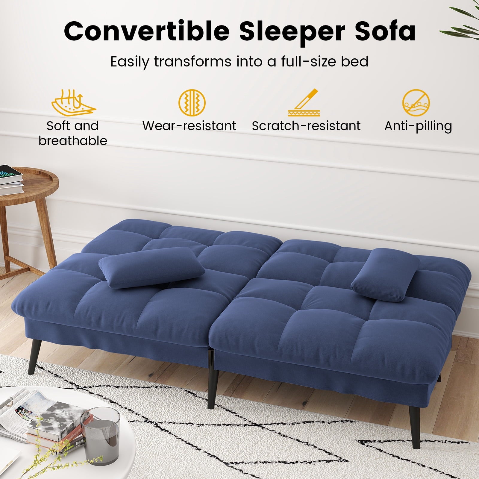 CloudRest Pro 72 Modern Convertible Futon Sofa Bed, Upholstered Futon Couch with 5 Adjustable Backrest Angles,Suitable for Apartment,Living Room,Black