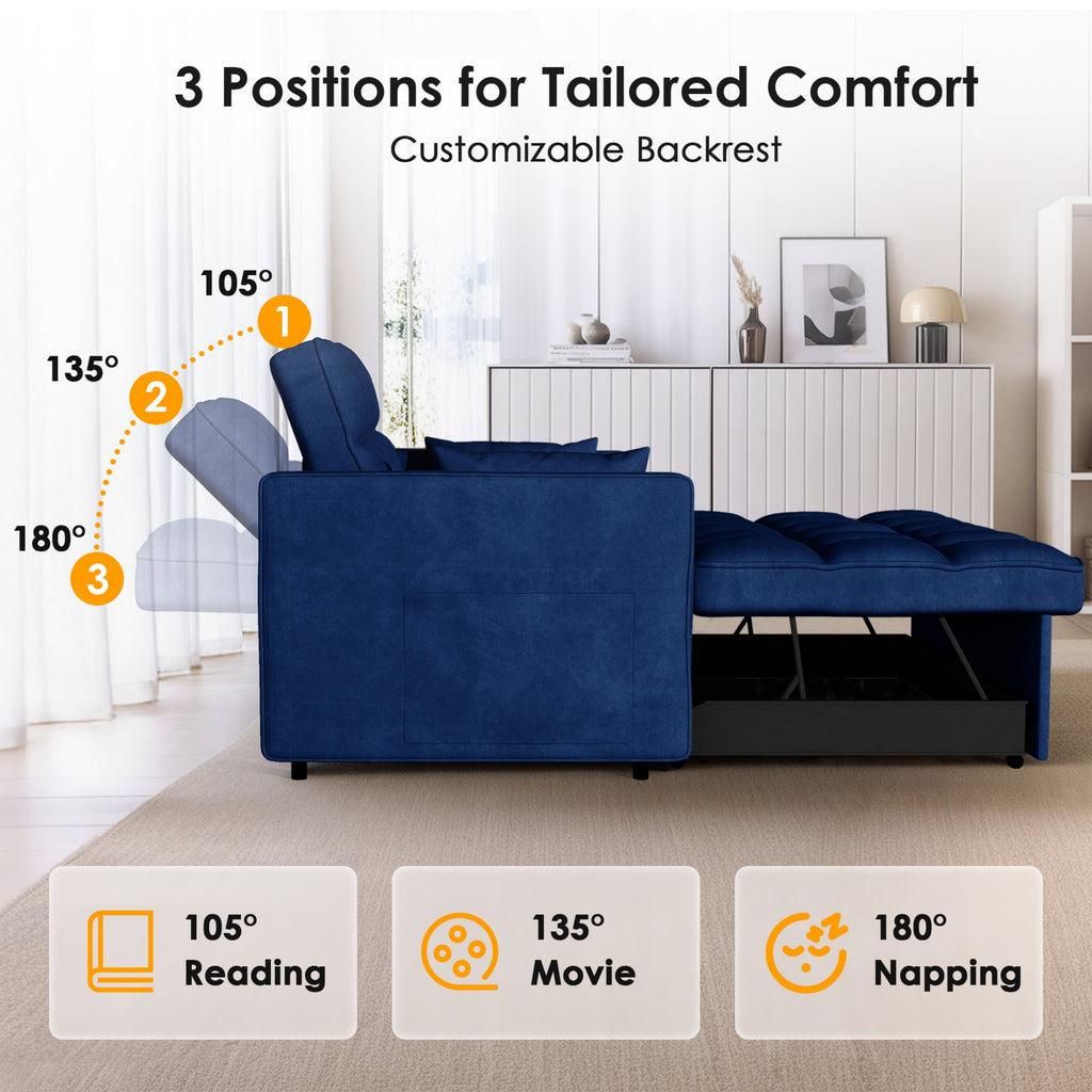 Anpport 3-in-1 Convertible Sleeper Sofa Bed, Pull-Out Loveseat Couch with Adjustable Back for Small Spaces, Velvet Fabric, 55, Dark Gray