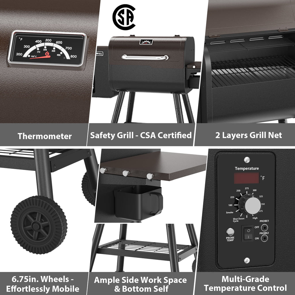 PARGRILL 467 sq.in Wood Pellet Grill & Smoker, BBQ Grill with Auto Temperature Control, for Outdoor Cooking, Patio and Backyard, Bronze Black