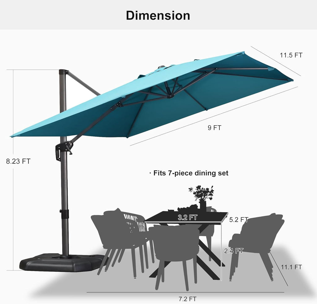 PURPLE LEAF 10x10 Ft Cantilever Umbrella Square Outdoor Patio Umbrella Large Offset Hanging Umbrella Aluminum Umbrella with 360°Rotation Adjustable Garden Pool Umbrella,Gray