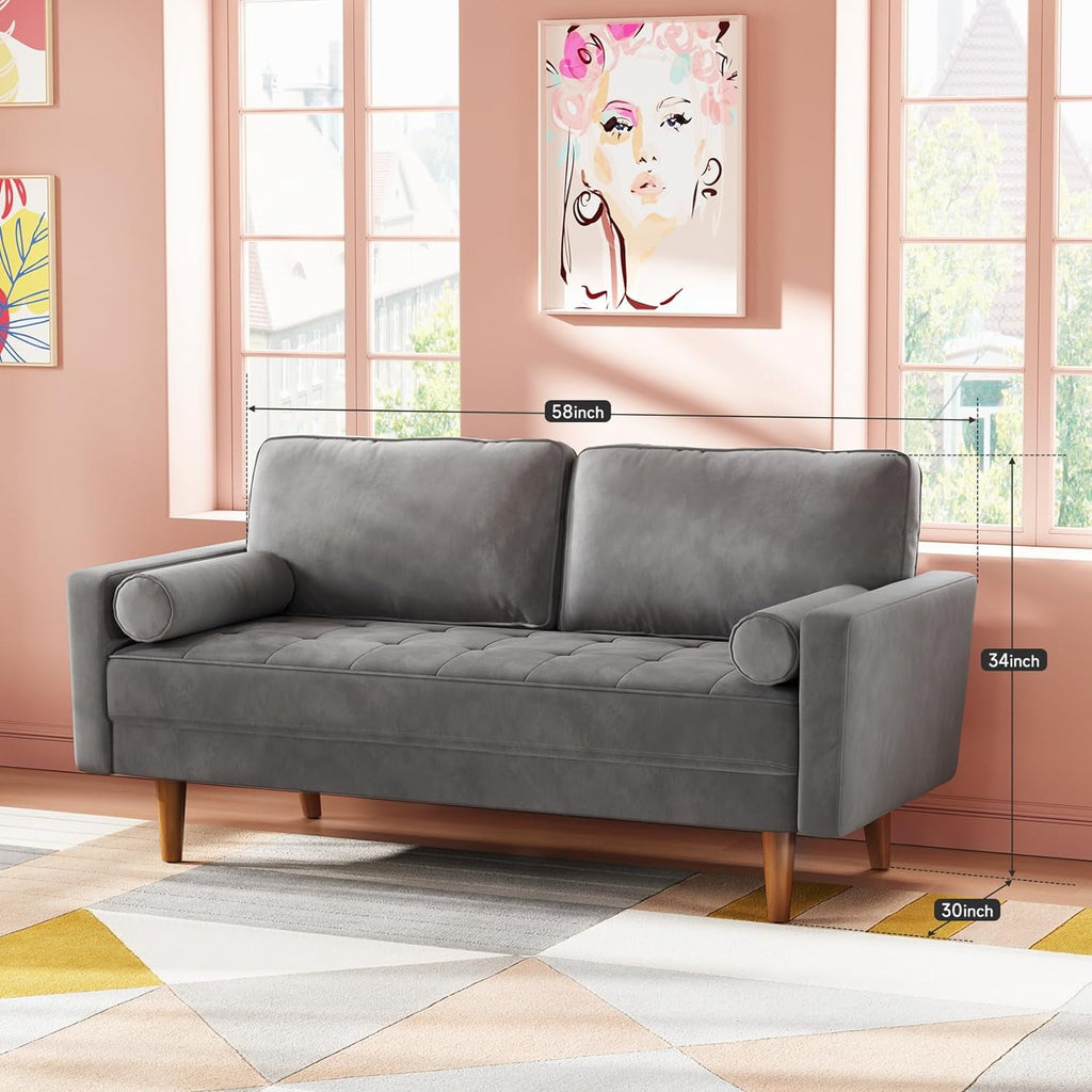Neche Sofa for Living Room,Solid Wood Foot, 2 Seater Small Modern Loveseat Couch in a Box  - Black