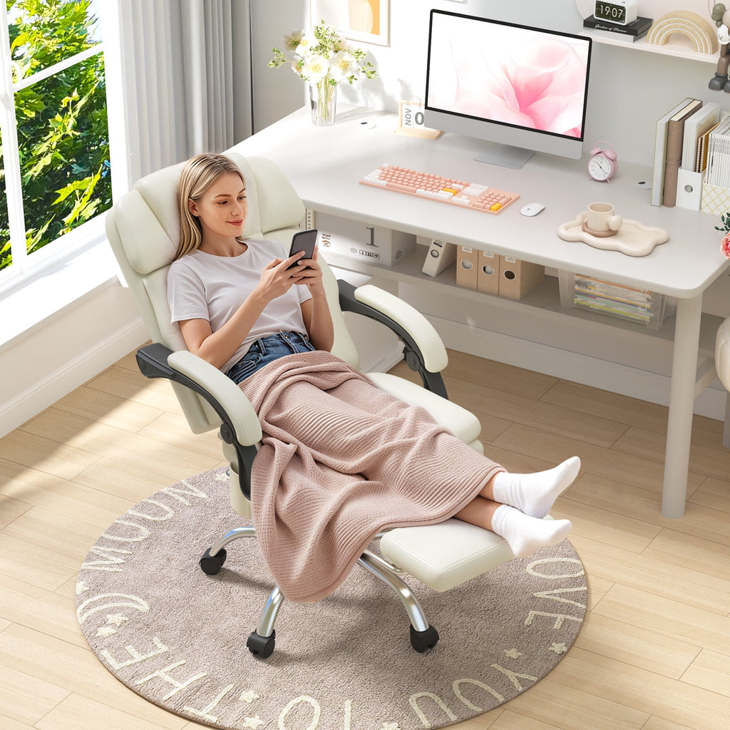 HOMREST Ergonomic Office Chair with 6-Point Massage & Heating, Adjustable Executive Desk Chair with Retractable Footrest, PU Leather Home Office Desk Chair for Home & Office (Black)