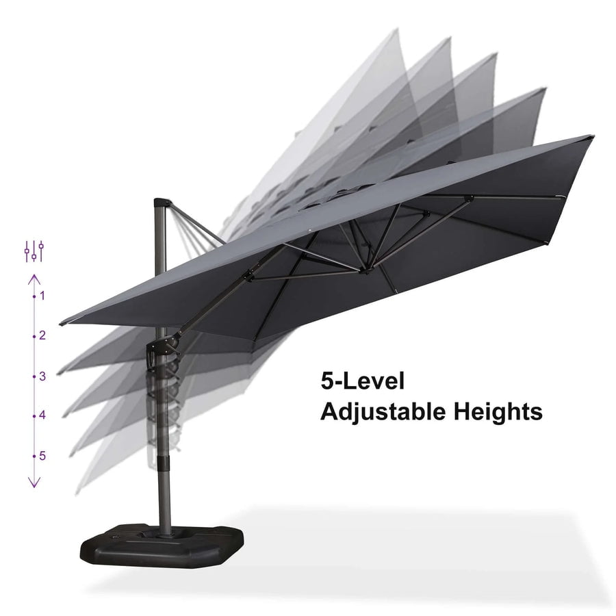PURPLE LEAF OUTDOOR 10x13 FT Extra Large Rectangle Cantilever Umbrella with Base - 360° Rotating Heavy-Duty Aluminum Frame, Waterproof Graphite Grey Patio Sunshade for Oversized Pool Deck & Backyard