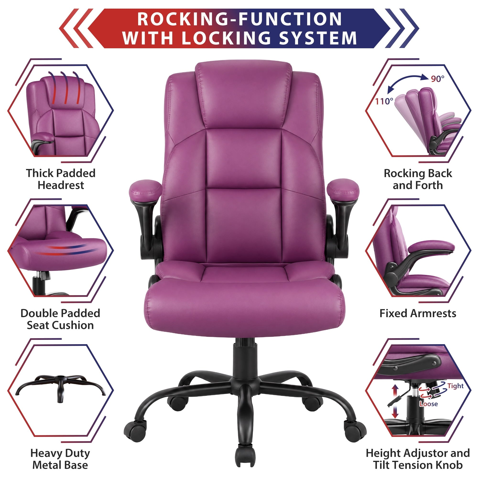 JONPONY Leather Office Chair, Big and Tall 500lbs Ergonomic Desk Chairs with Back Support, Executive Leather Chair with Wheels for Home Office, with Adjustable Padded Armrest & Lumbar Support , Black