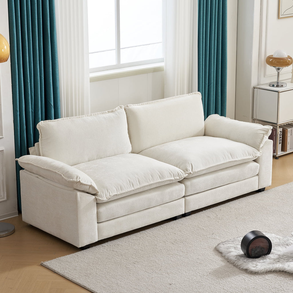 Ktaxon Sectional Sofa L Shaped Couch with Chaise Living Room Sleeper Set, 2 Seats with Chenille and Double Layer Cushions 86 W Beige