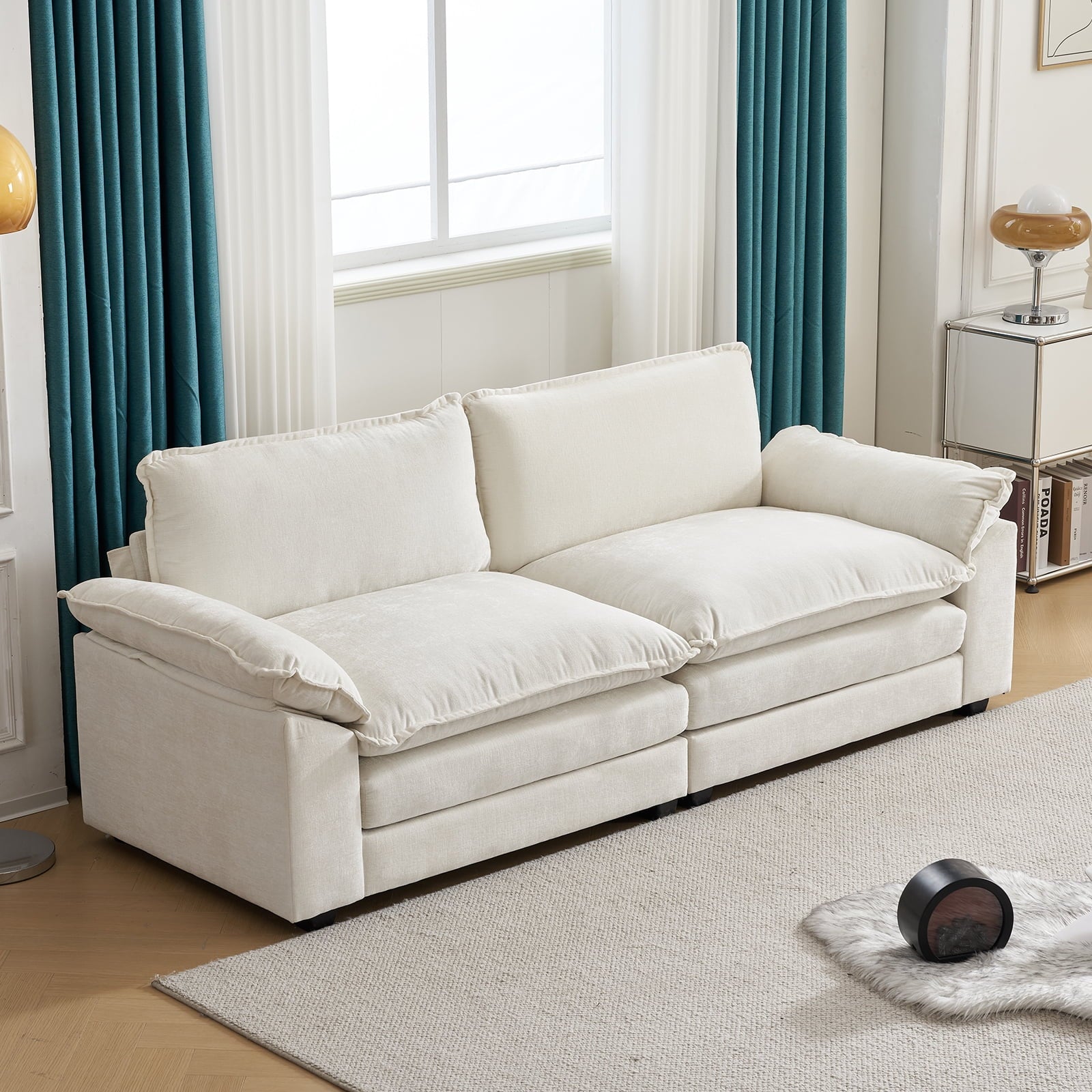 Ktaxon Sectional Sofa L Shaped Couch with Chaise Living Room Sleeper Set, 2 Seats with Chenille and Double Layer Cushions 86 W Beige
