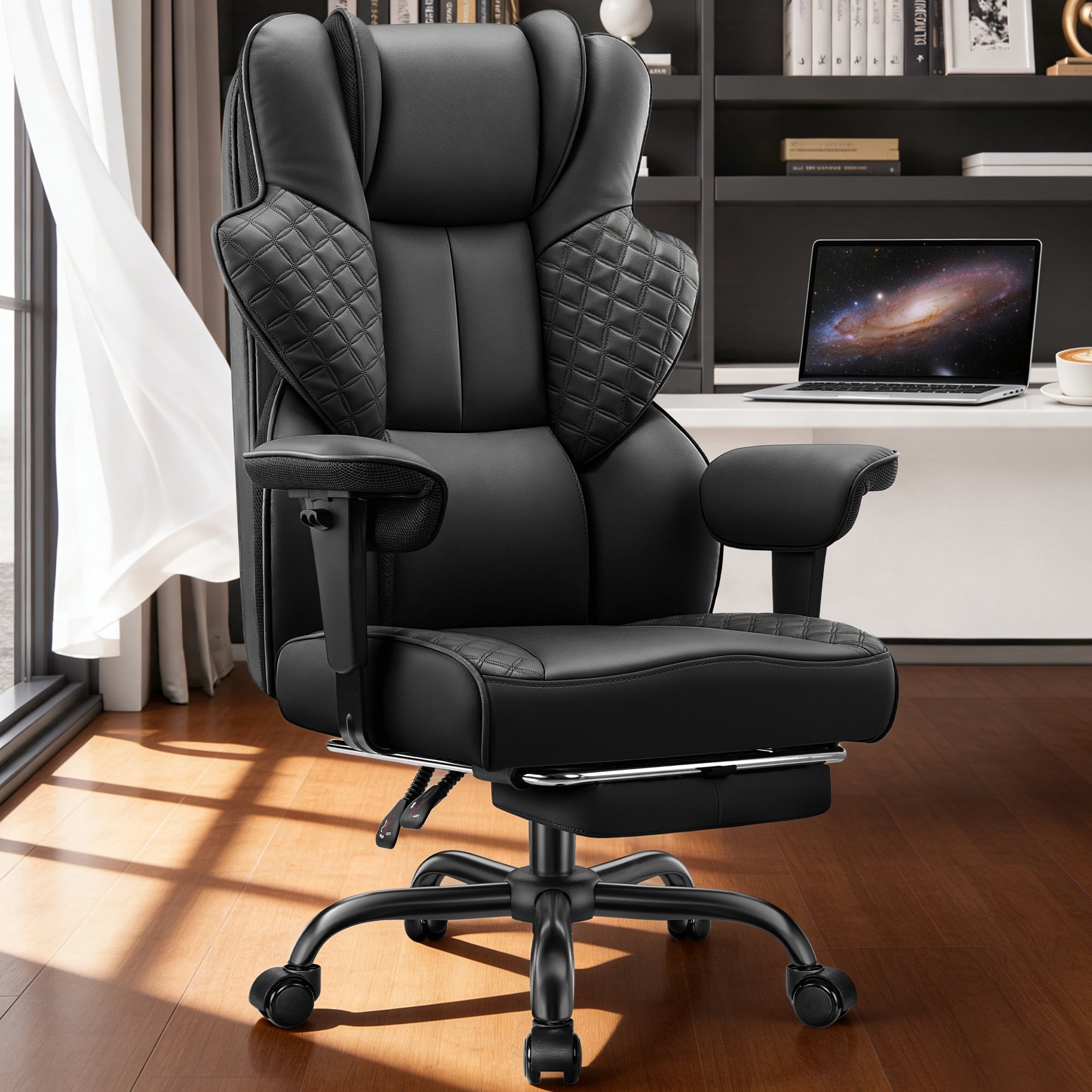 COOLHUT Big and Tall Office Chair 500lbs, Heavy Duty Ergonomic Office Desk Chair with Deluxe Embossing PU Leather with Footrest, Executive Gaming Chair with Lumbar Support, Brown