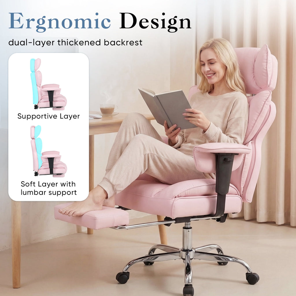 CONCETTA Ergonomic Office Chair 400LBS for Big & Tall, Heavy Duty Desk Chair with Reclining Back, Footrest, Luxurious PU Leather, Black