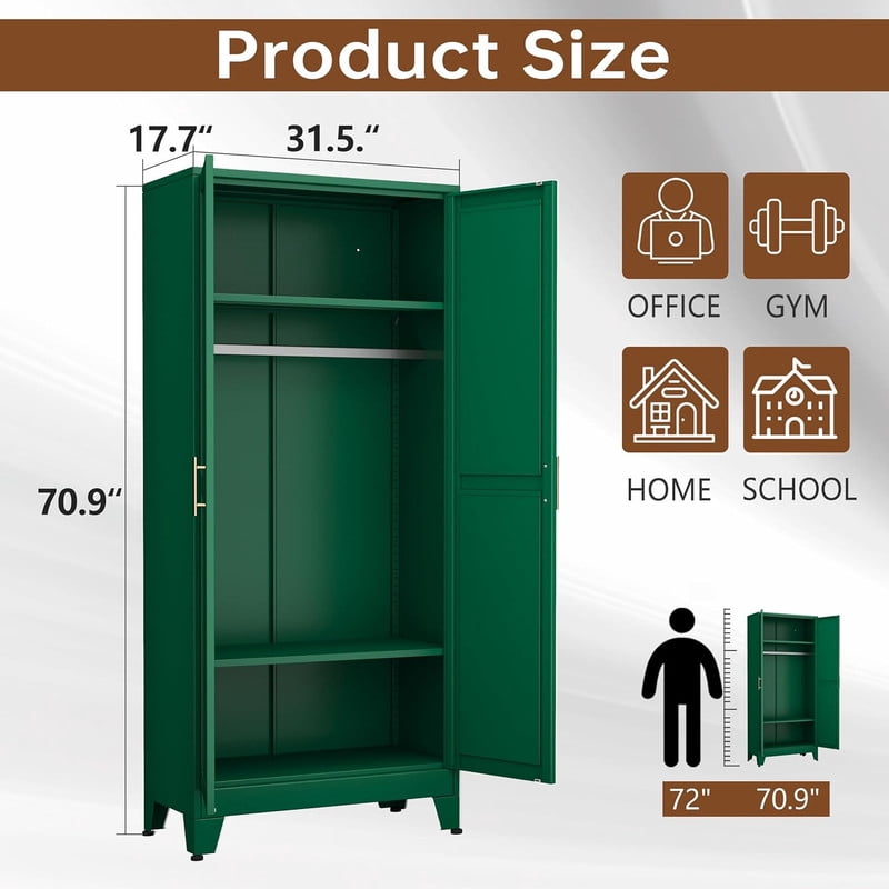 ERO 70.9H Steel Armoire and Wardrobe Storage Closet with Hanging Rod and Adjustable Shelves