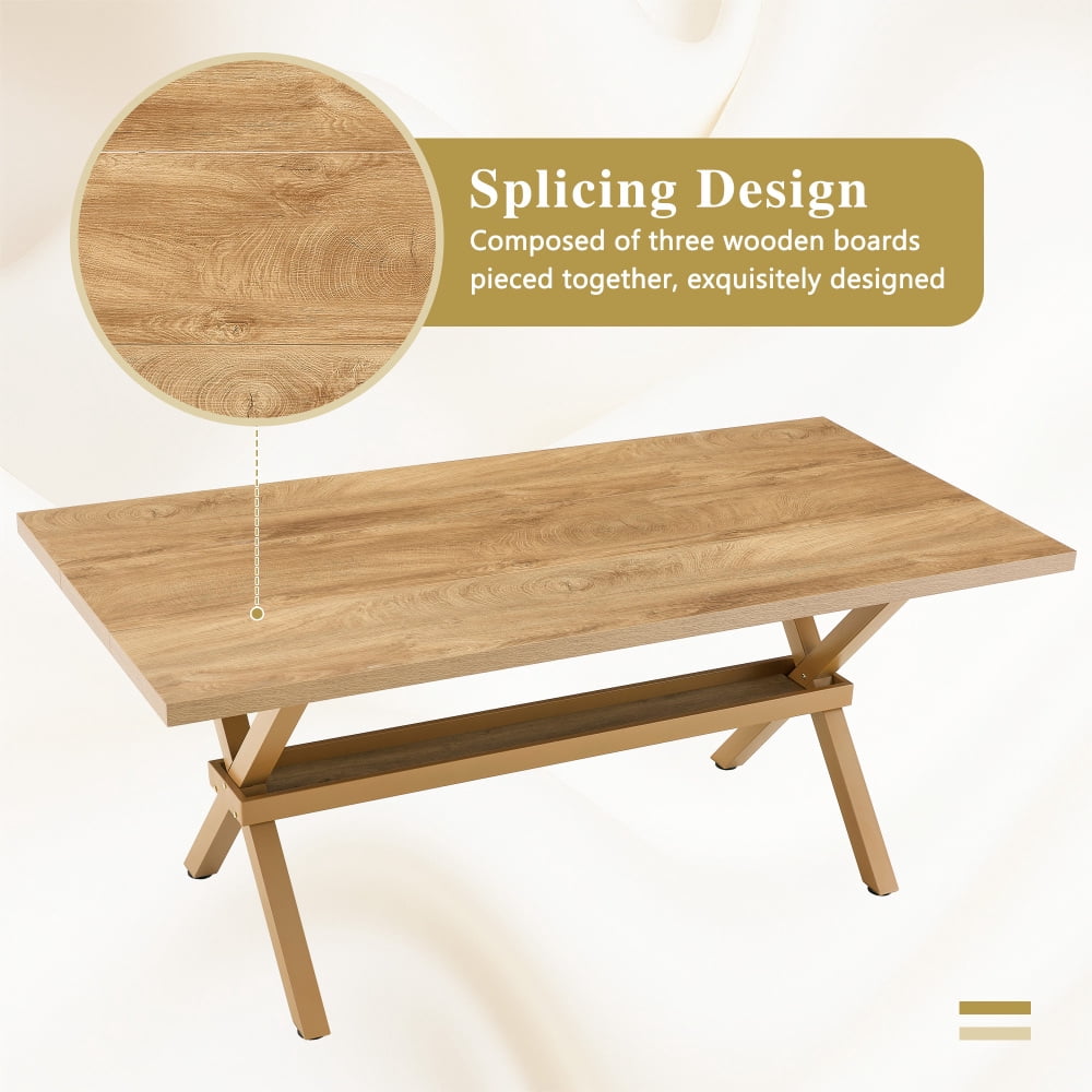 Modern 71 Wood Dining Table, Light Wood Grain MDF Top with X-Shaped Metal Legs, Seats 6-8 People, for Kitchen & Dining Room